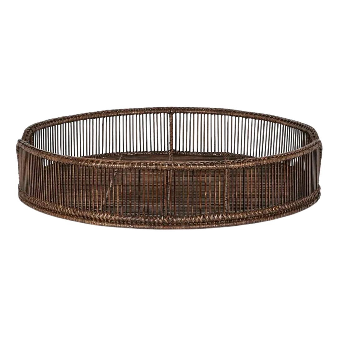 Luca Rattan Round  Tray Set 2 Tray Antique Brown