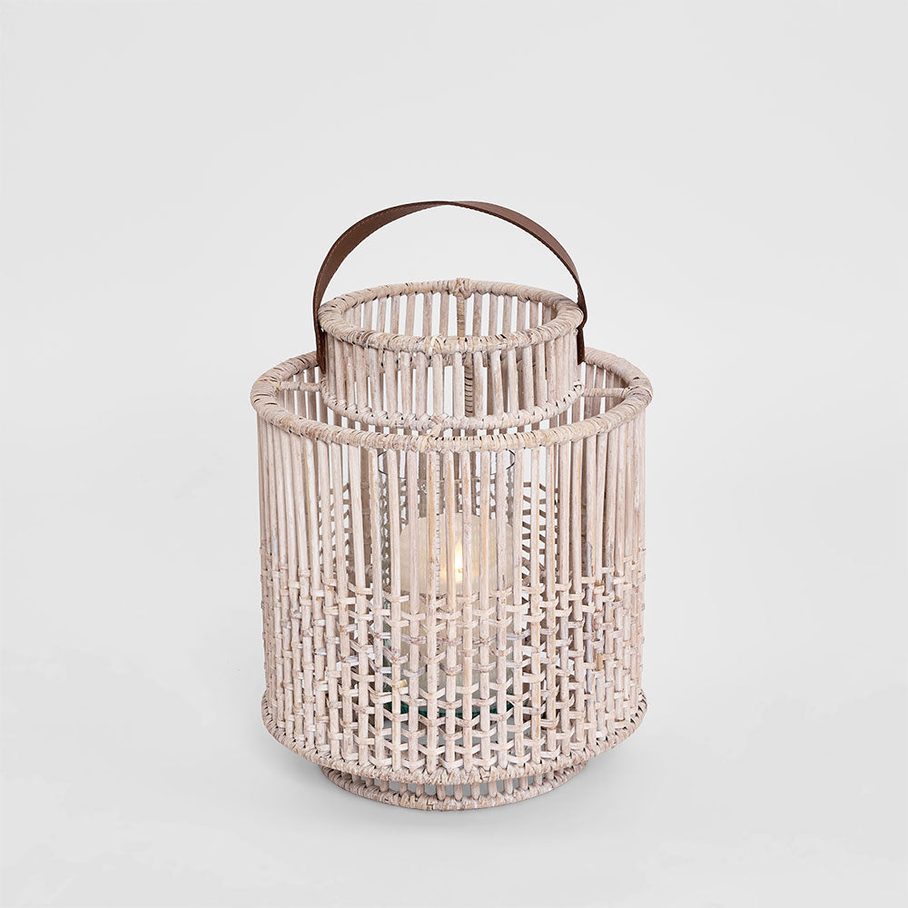 Kyra Rattan Lantern Medium White Wash