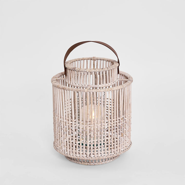 Kyra Rattan Lantern Medium White Wash