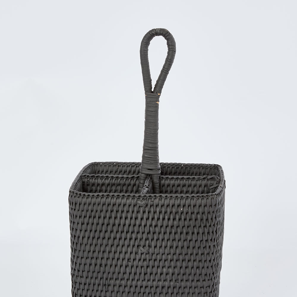 Paume Rattan Cutlery Tall Caddy Black