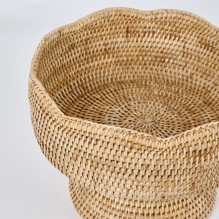 Paume Scallop Rattan Fruit Bowl on Stand Natural
