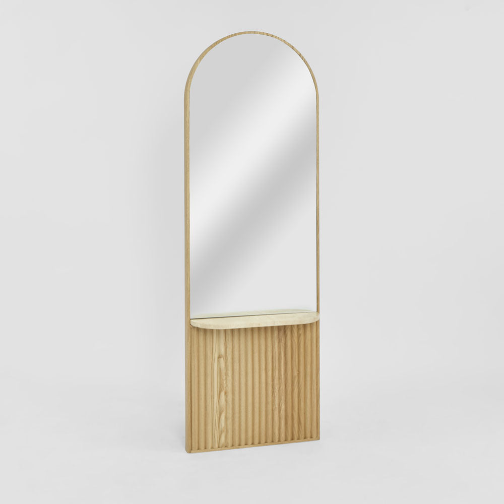 Petra Arched Mirror with Marble Shelf Natural