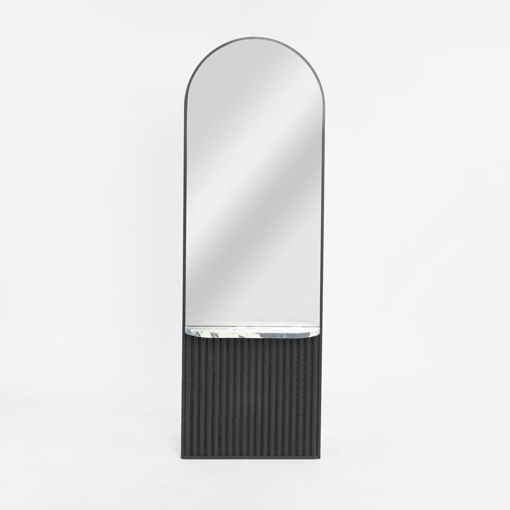 Petra Arched Mirror with Marble Shelf Black