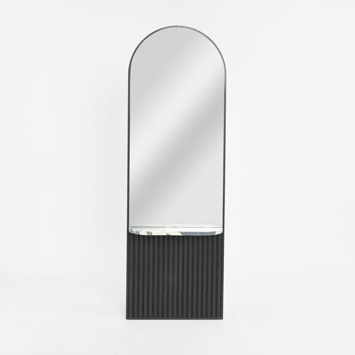 Petra Arched Mirror with Marble Shelf Black