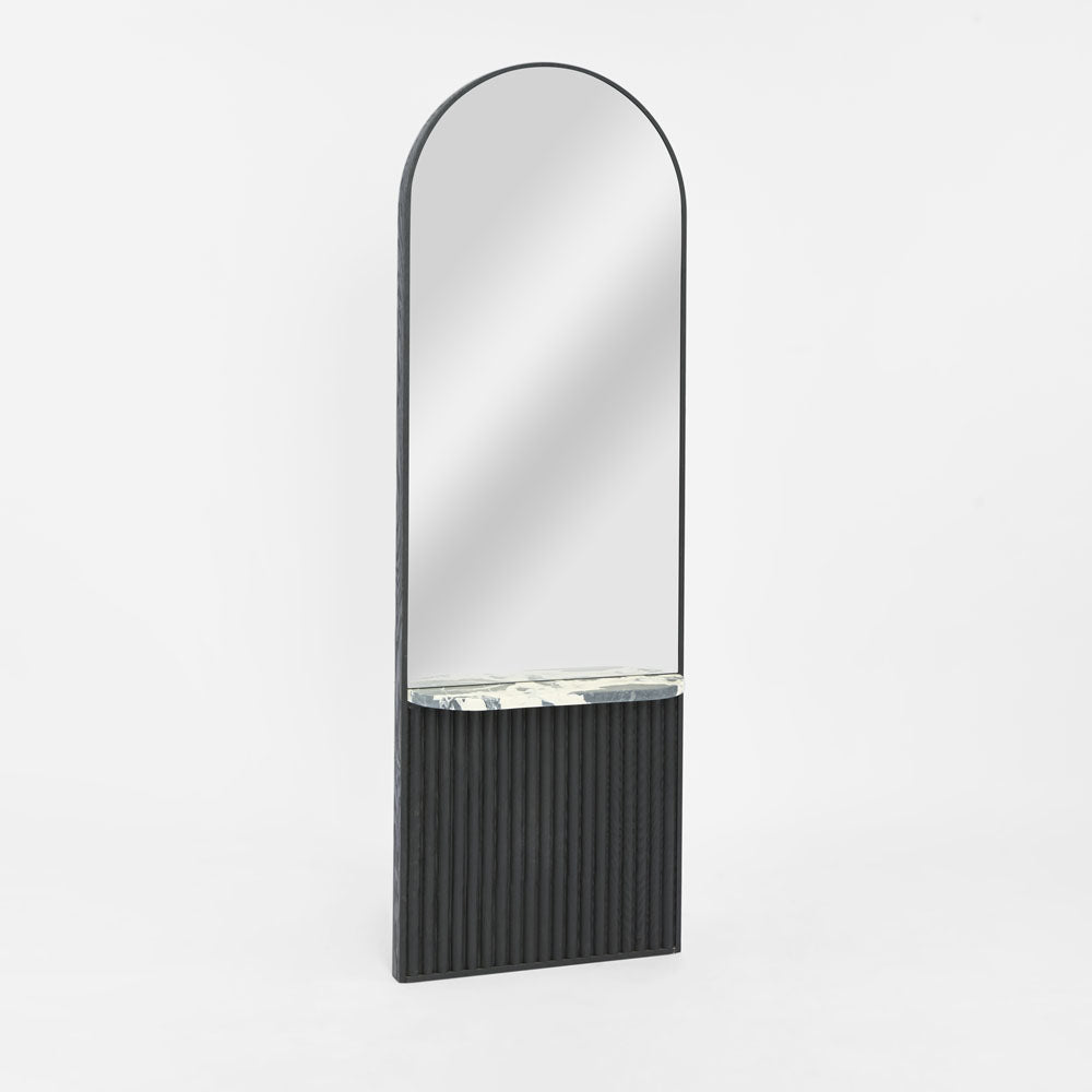 Petra Arched Mirror with Marble Shelf Black