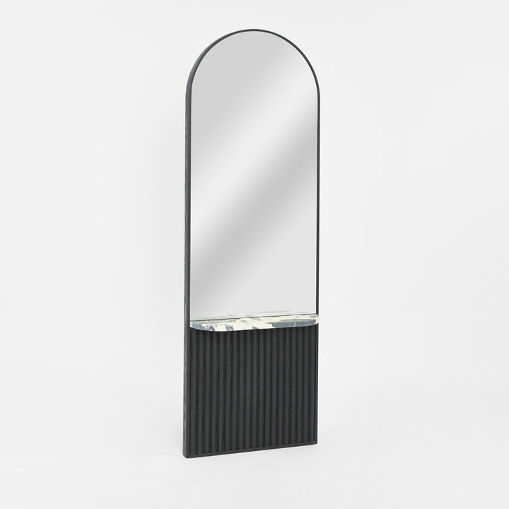 Petra Arched Mirror with Marble Shelf Black