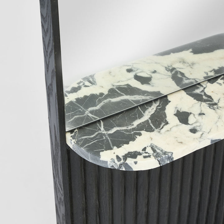 Petra Arched Mirror with Marble Shelf Black