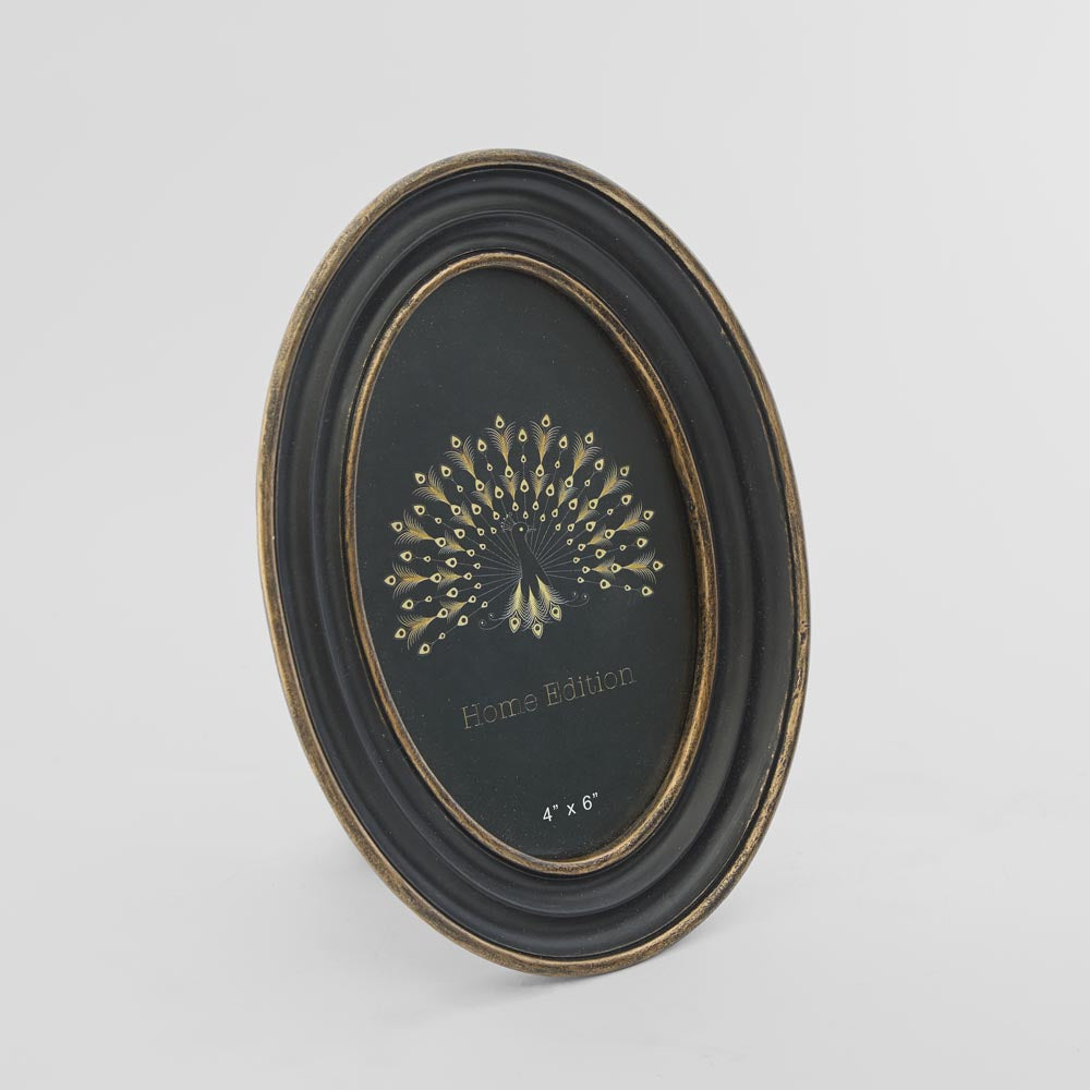 Vera Oval Photo Frame 4 x 6 Black & Gold
