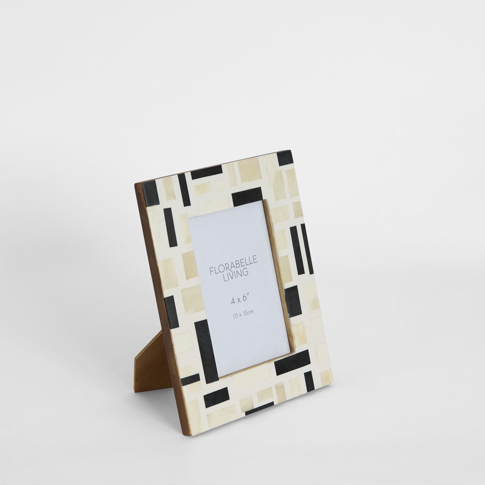 Cubo Bone Inlay 4 x 6" Photo Frame White & Black
