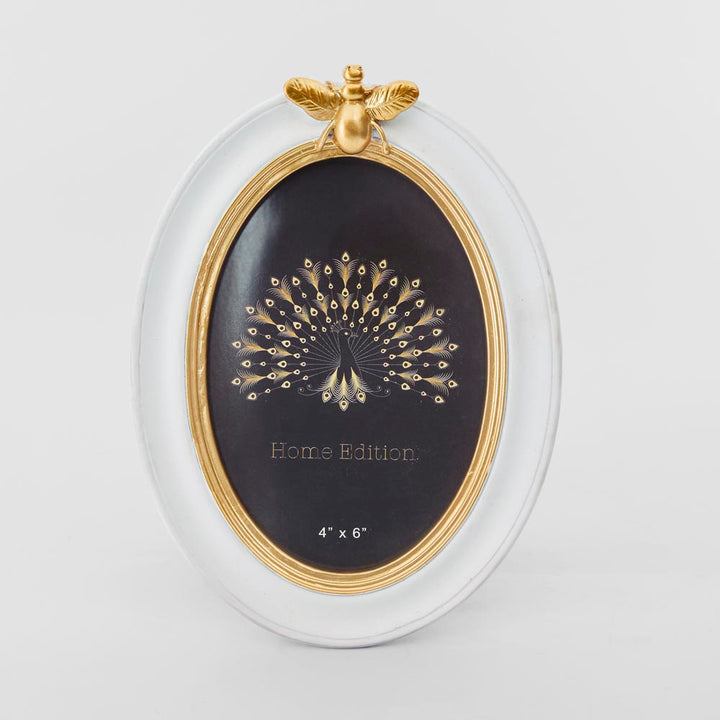 Vera Bee Oval Photo Frame 4 x 6 White & Gold