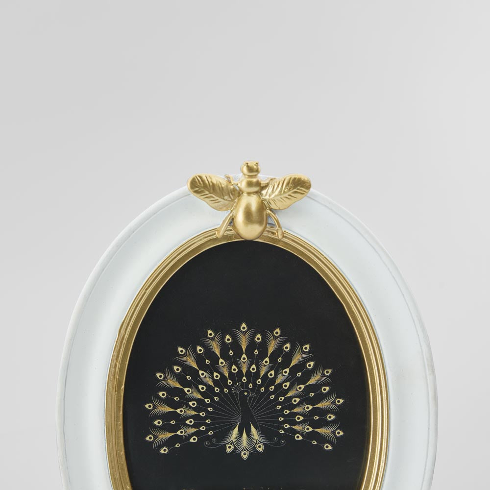 Vera Bee Oval Photo Frame 4 x 6 White & Gold