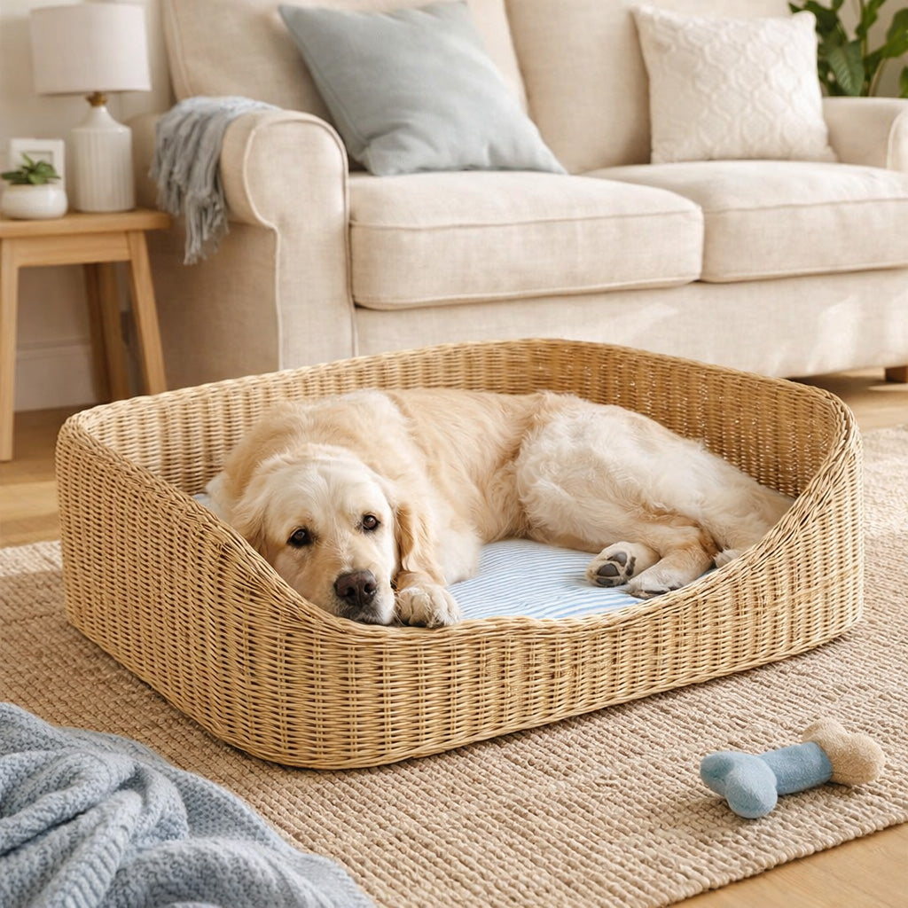 Snuggle Rattan Pet Bed Natural