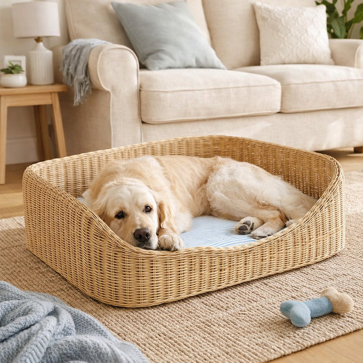 Snuggle Rattan Pet Bed Natural