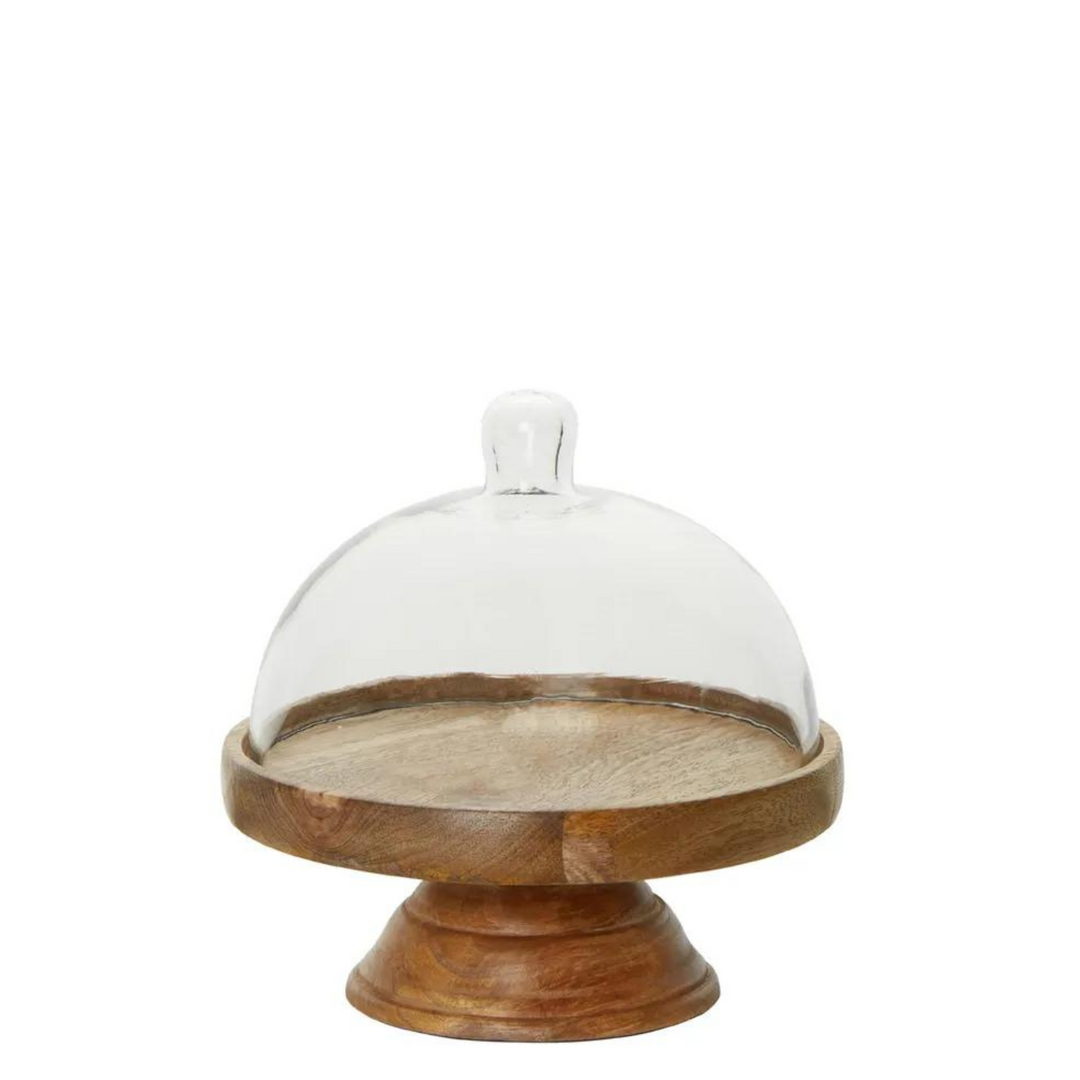 Alicia Glass Cloche Cake Cover with Wooden Base Small