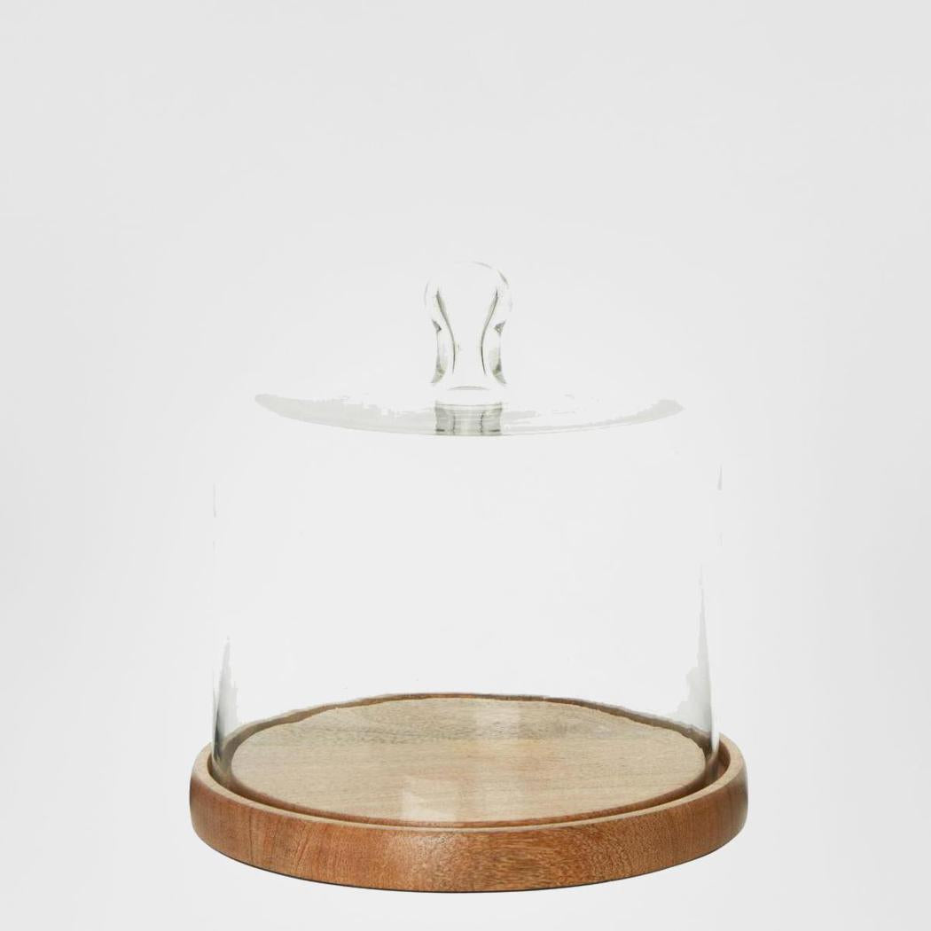 Lorna Glass Cloche Cake Cover with Wooden Base