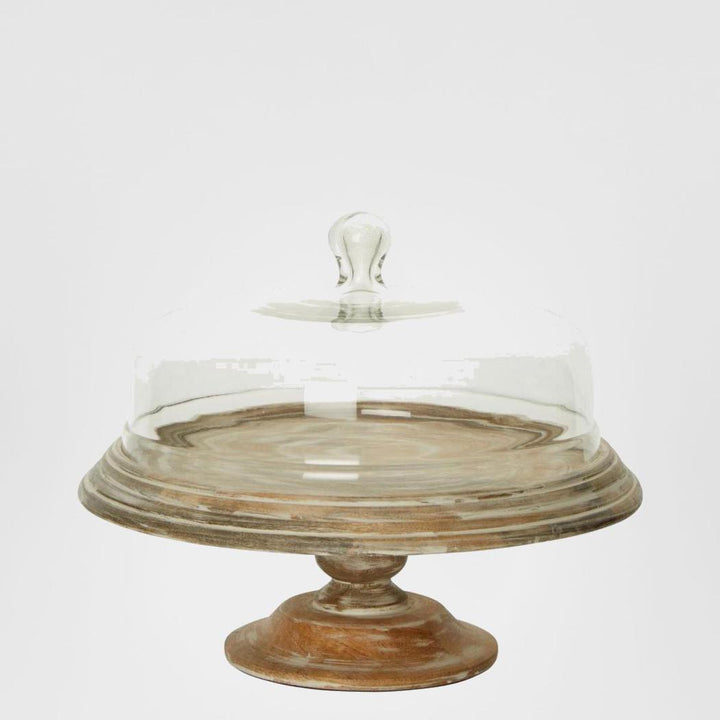 Bessie Glass Cloche Cake Cover with Wooden Base
