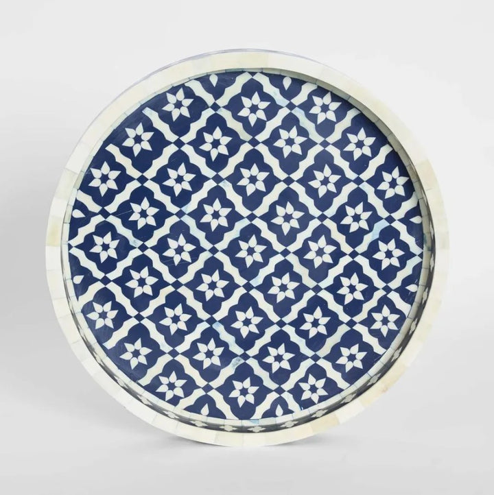 Anaahi Round Bone Inlay Tray Blue/White