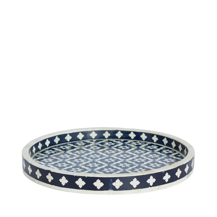 Anaahi Round Bone Inlay Tray Blue/White