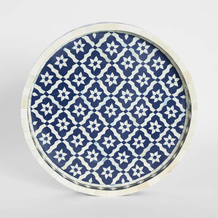 Anaahi Round Bone Inlay Tray Blue/White