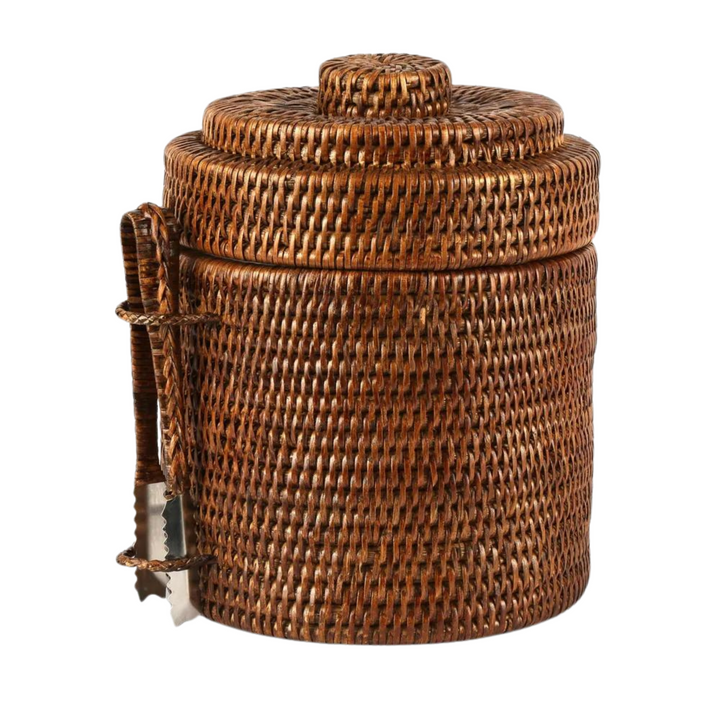 Paume Rattan Ice Bucket w Tong Antique Brown