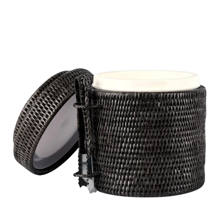 Paume Rattan Ice Bucket w Tong Black