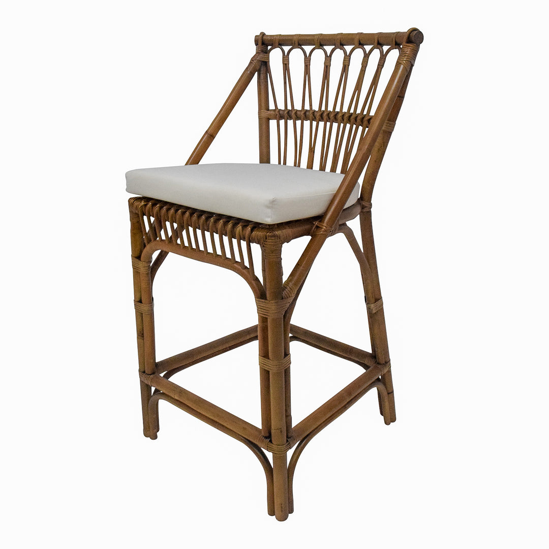 Cayman Rattan Hamptons Barstool Natural W/Cream Cushions & Footrest