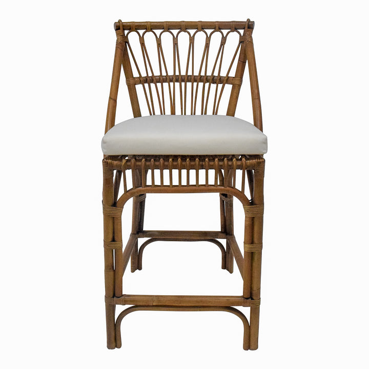 Cayman Rattan Hamptons Barstool Natural W/Cream Cushions & Footrest