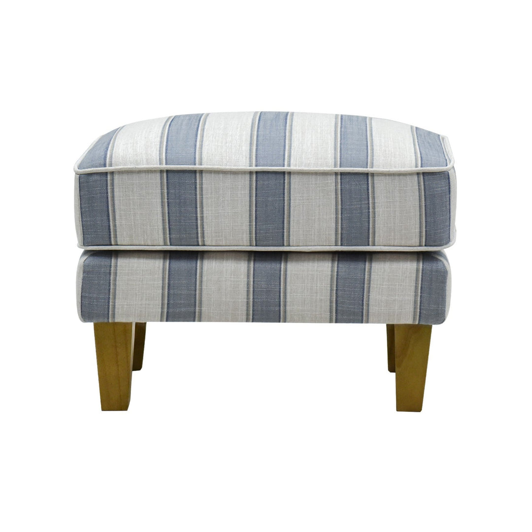 Bondi Hamptons Ottoman Blue Sky Stripe W/White Piping