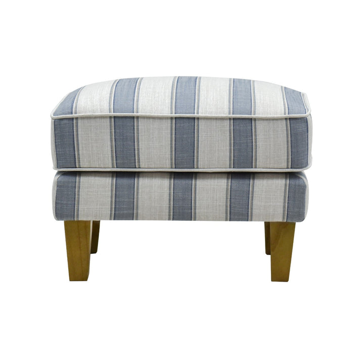 Bondi Hamptons Ottoman Blue Sky Stripe W/White Piping