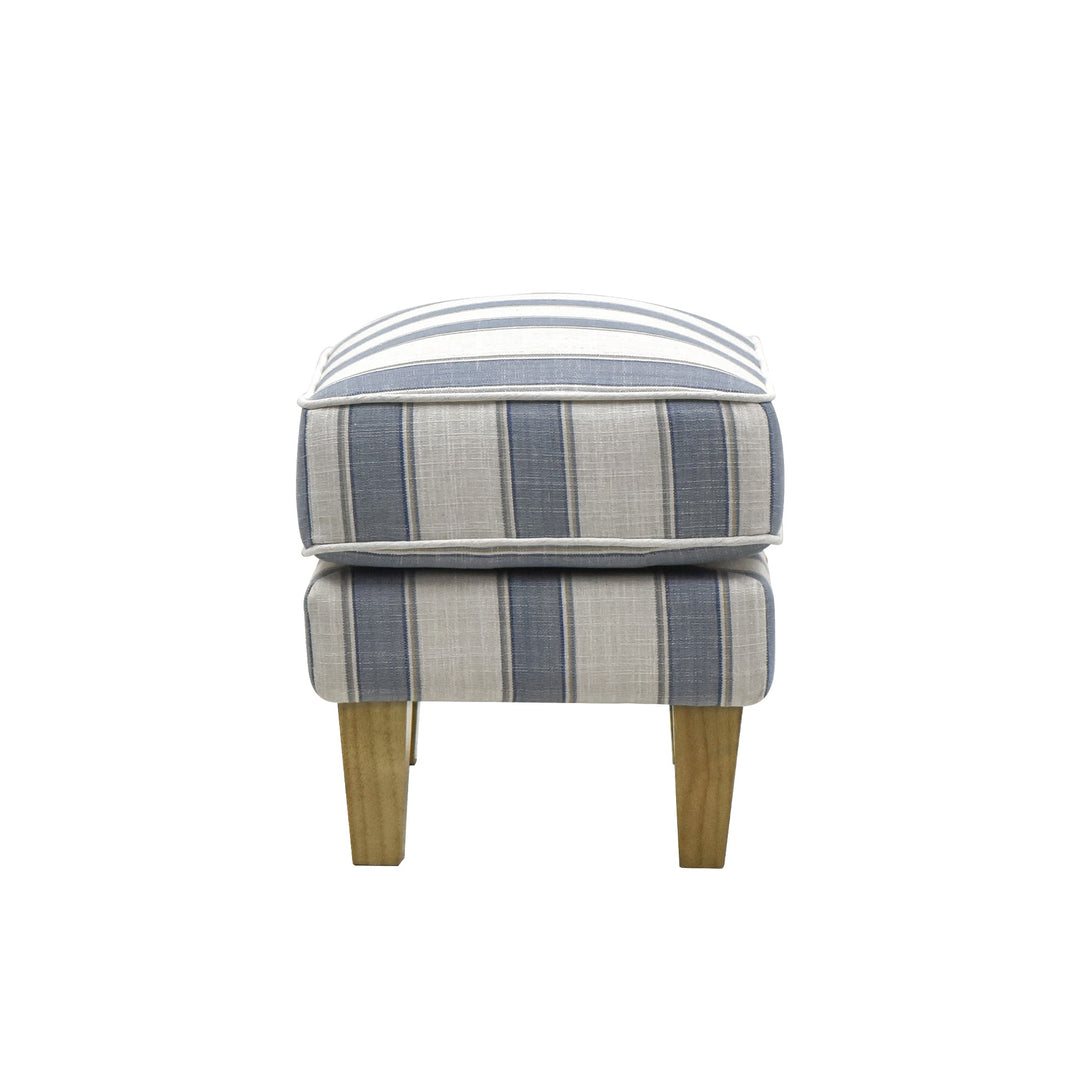 Bondi Hamptons Ottoman Blue Sky Stripe W/White Piping