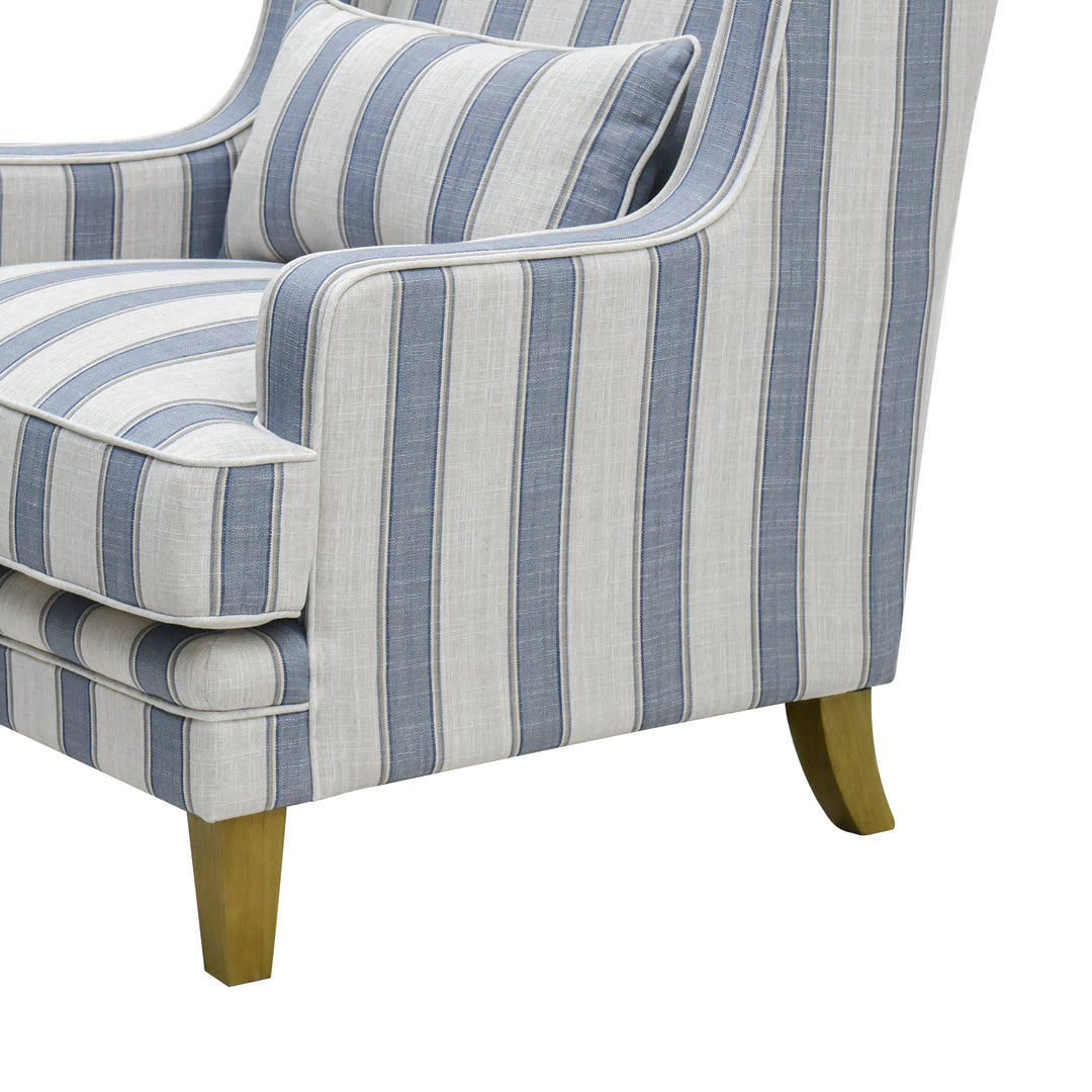 Bondi Hamptons Armchair Blue Sky Stripe W/White Piping