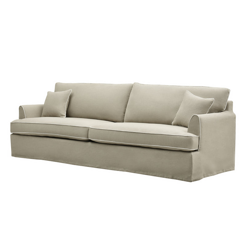 Slip Cover Only - Byron 4 Seat Hamptons Sofa Natural w/White piping Linen Blend