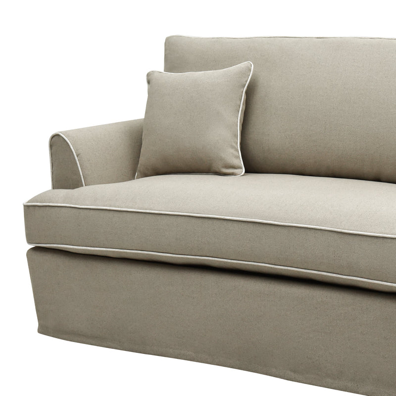 Byron Hamptons 4 Seat Sofa Natural W/White Piping Linen Blend