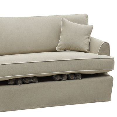 Slip Cover Only - Byron 4 Seat Hamptons Sofa Natural w/White piping Linen Blend