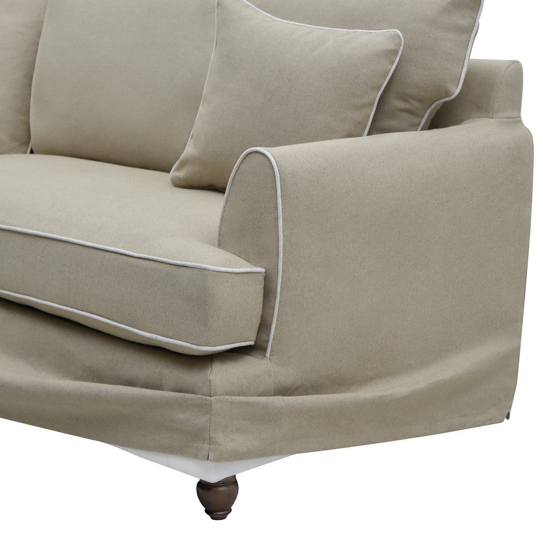 Slip Cover Only - Byron Hamptons 4 Seat Sofa Natural W/White Piping