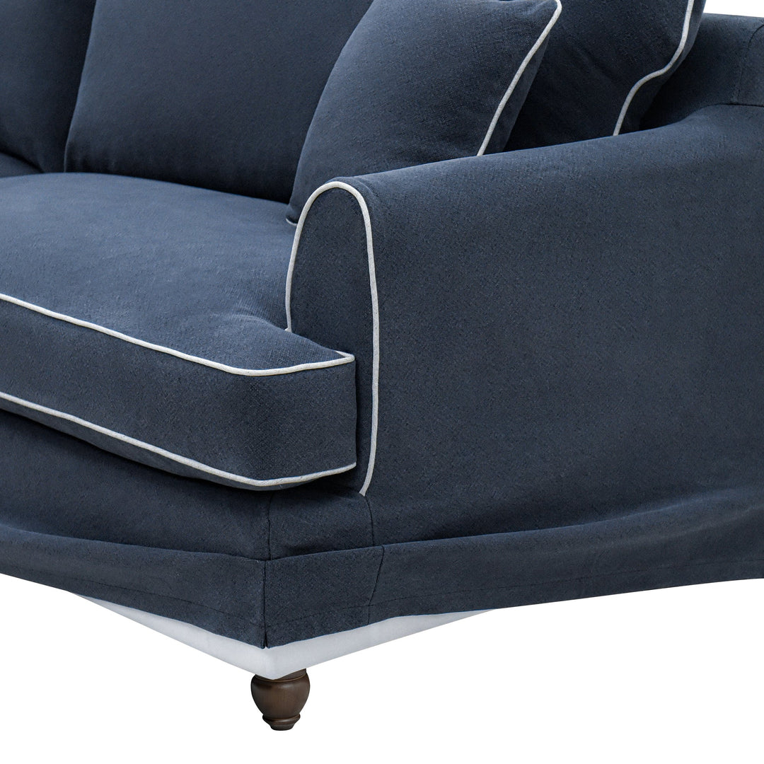 Byron Hamptons 4 Seat Sofa Navy W/White Piping