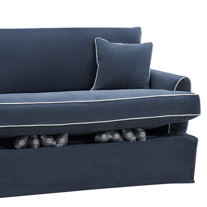 Slip Cover Only - Byron 4 Seat Hamptons Sofa Navy W/White Piping Linen Blend