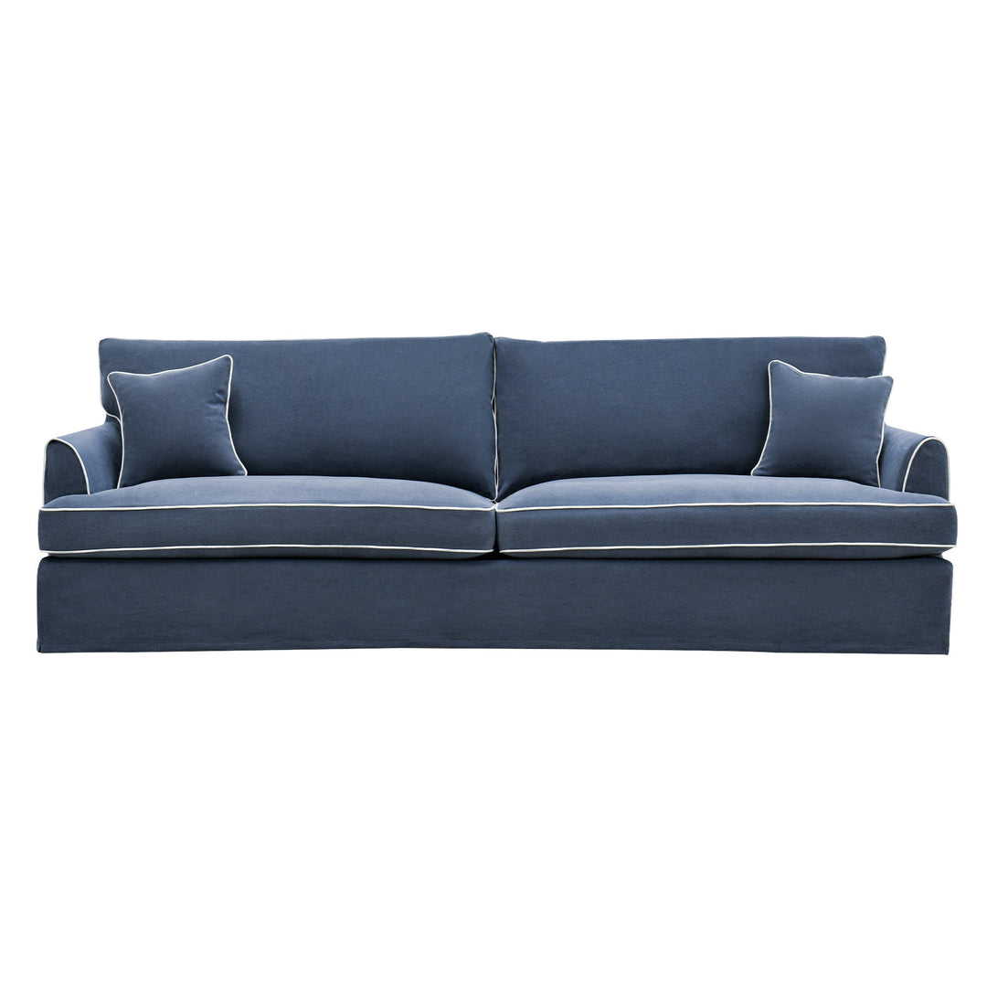 Byron Hamptons 4 Seat Sofa Navy W/White Piping