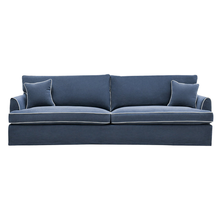 Byron Hamptons 4 Seat Sofa Navy W/White Piping