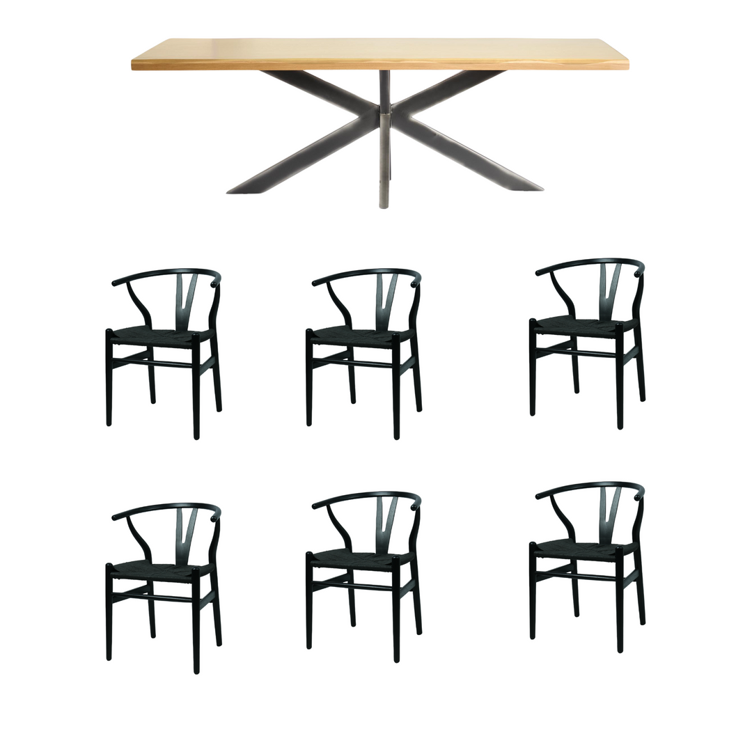 Wainscott 7 Piece Dining Package - Table Ash 240cm and 6 x Atlas Black Dining Chairs