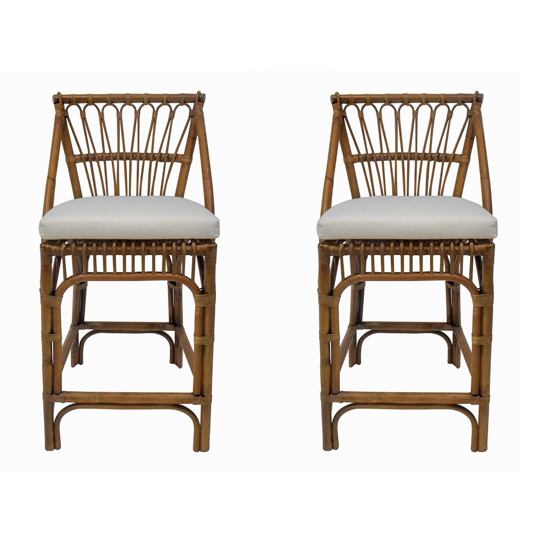 Cayman Rattan Hamptons Barstool Natural W/Cream Cushions & Footrest