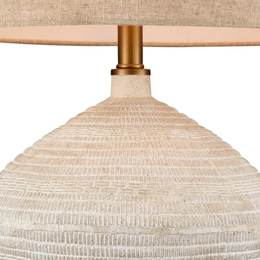 Caufield White Sandstone Table Lamp & Linen Shade