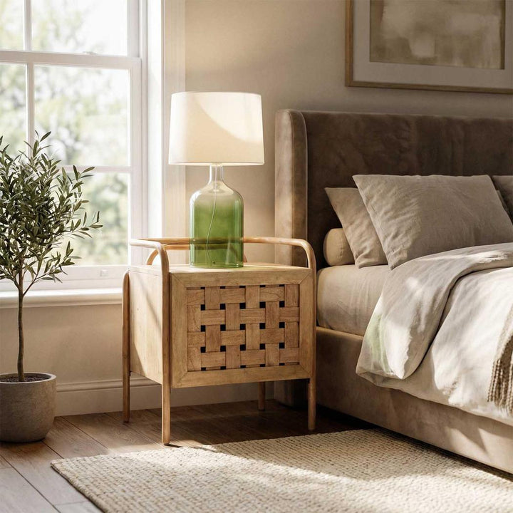 Henley Green Glass Table Lamp & White Shade
