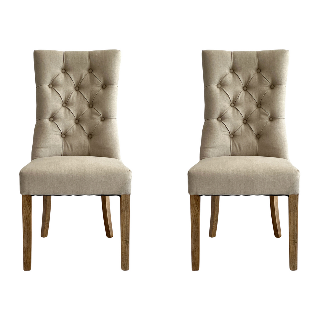 Diana Buttoned Hamptons Dining Chair Beige Linen Blend