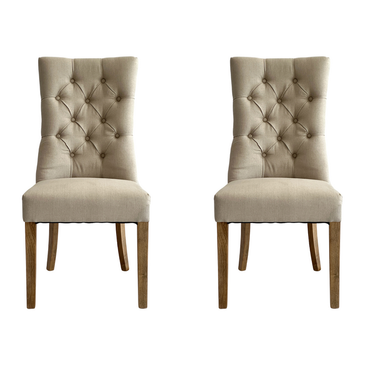 Diana Buttoned Hamptons Dining Chair Beige Linen Blend