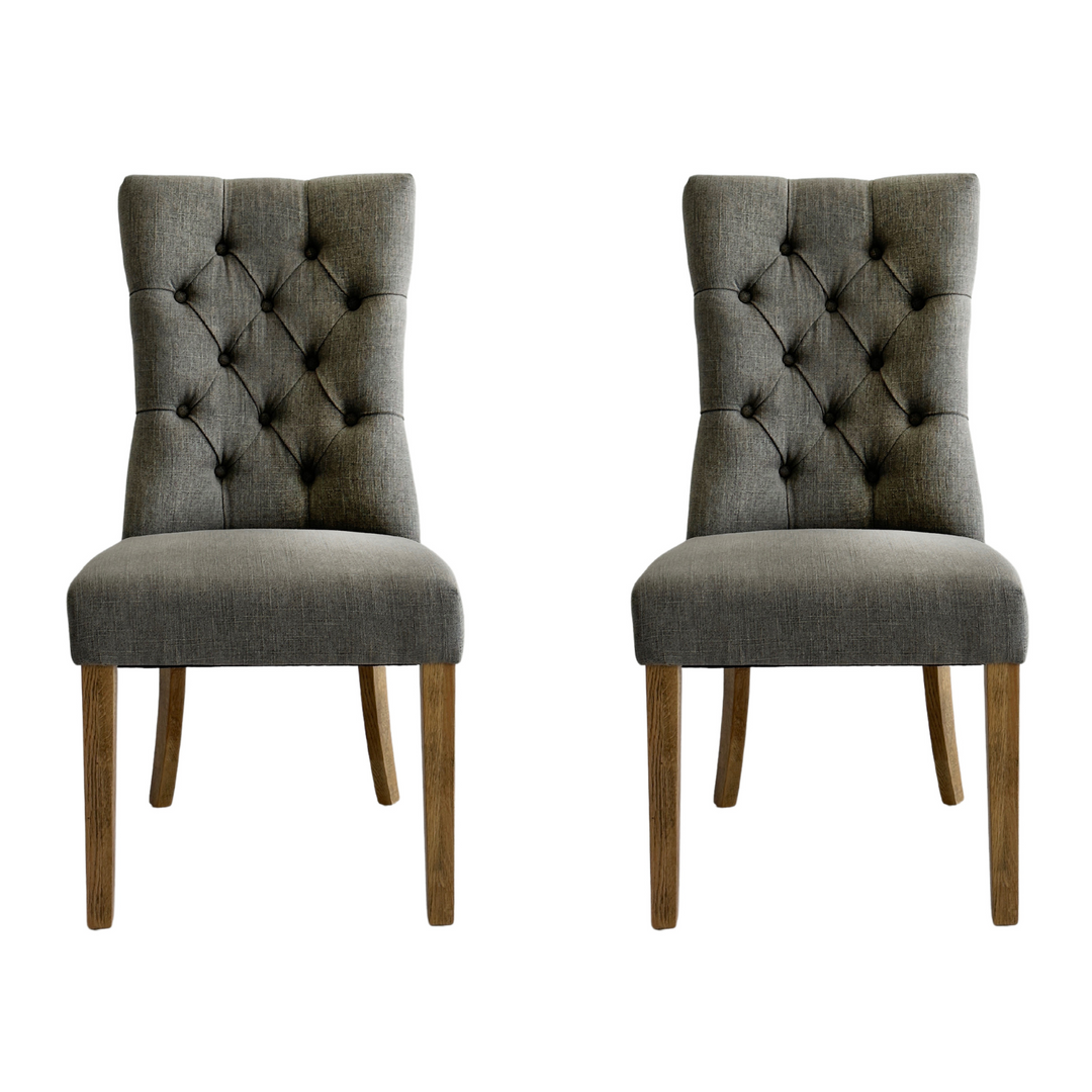 Diana Buttoned Hamptons Dining Chair Storm Grey Linen Blend