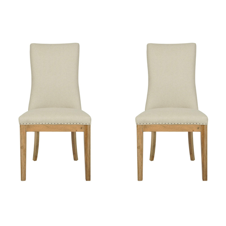 Oakwood Hamptons Linen Dining Chair Natural W/ Studs