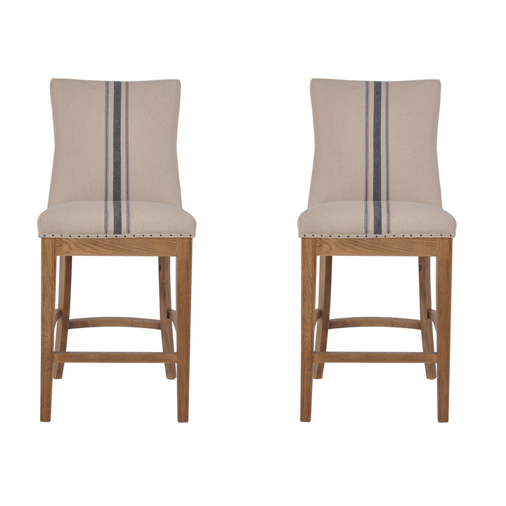 Oakwood Hamptons Counter Chair Natural/Blue Stripe W/ Studs