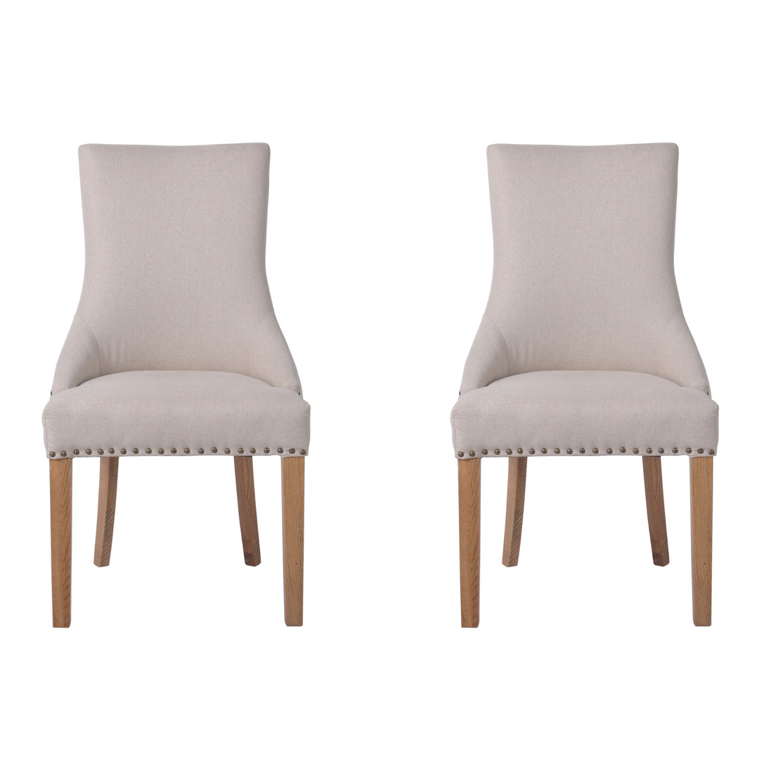 Bordeaux Studded Beige Oakwood Dining Chair