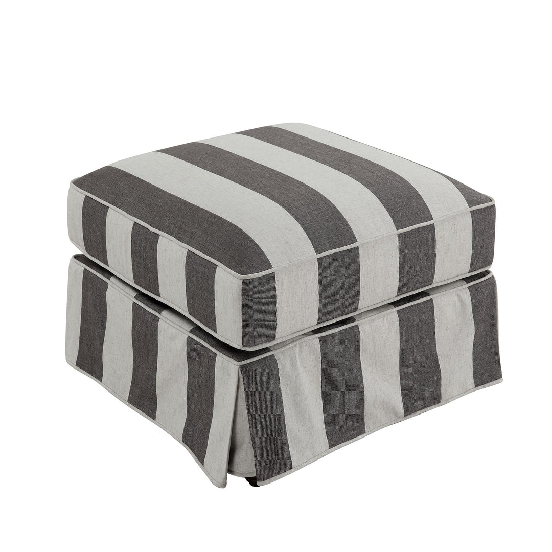 Slip Cover Only - Noosa Hamptons Ottoman Grey/Cream Stripe